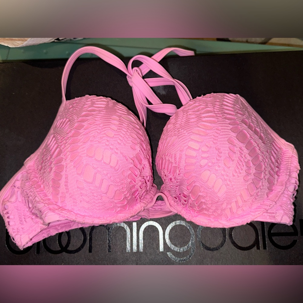 AERIE Swim pink laced bathing suit bikini top with padding swim suit - size 36C